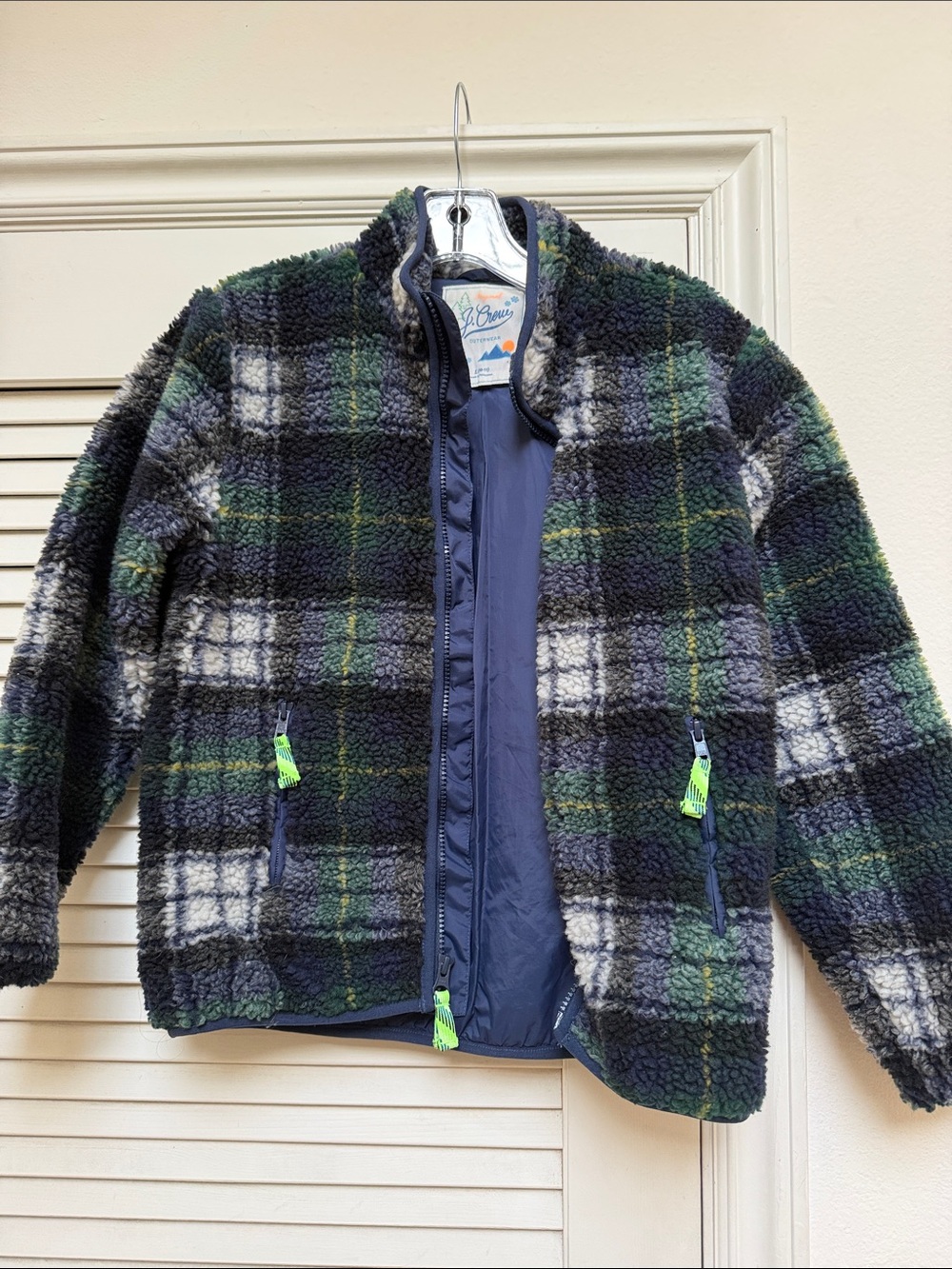 Crewcuts Plaid Sherpa Puffer Jacket in Navy, Green & White